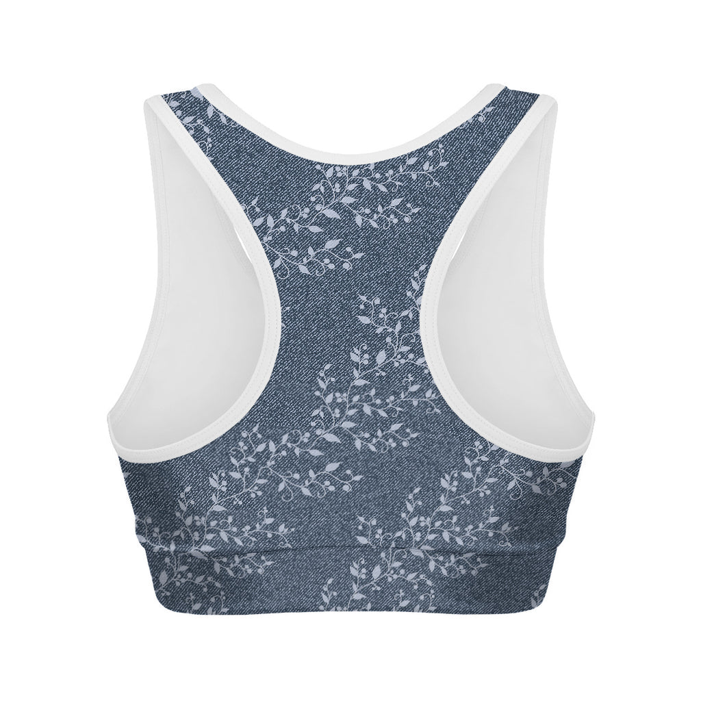 Ivy Flower Denim Jeans Pattern Print Women's Sports Bra