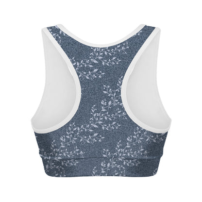 Ivy Flower Denim Jeans Pattern Print Women's Sports Bra