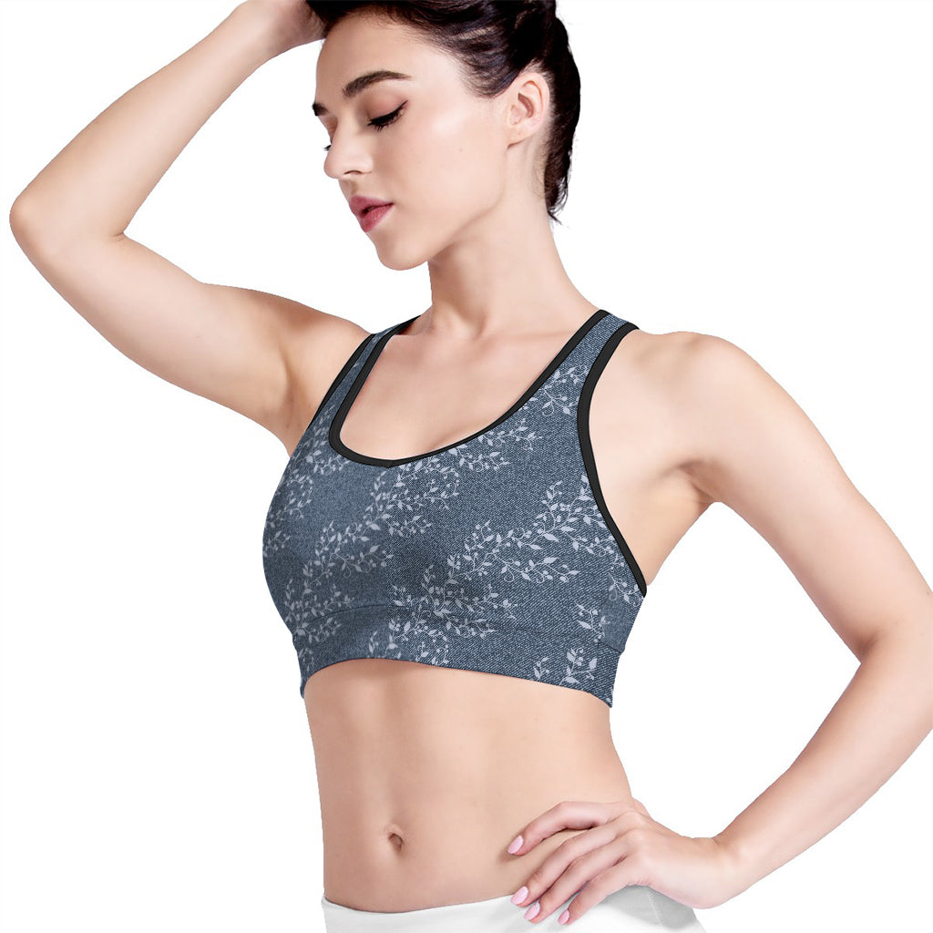 Ivy Flower Denim Jeans Pattern Print Women's Sports Bra