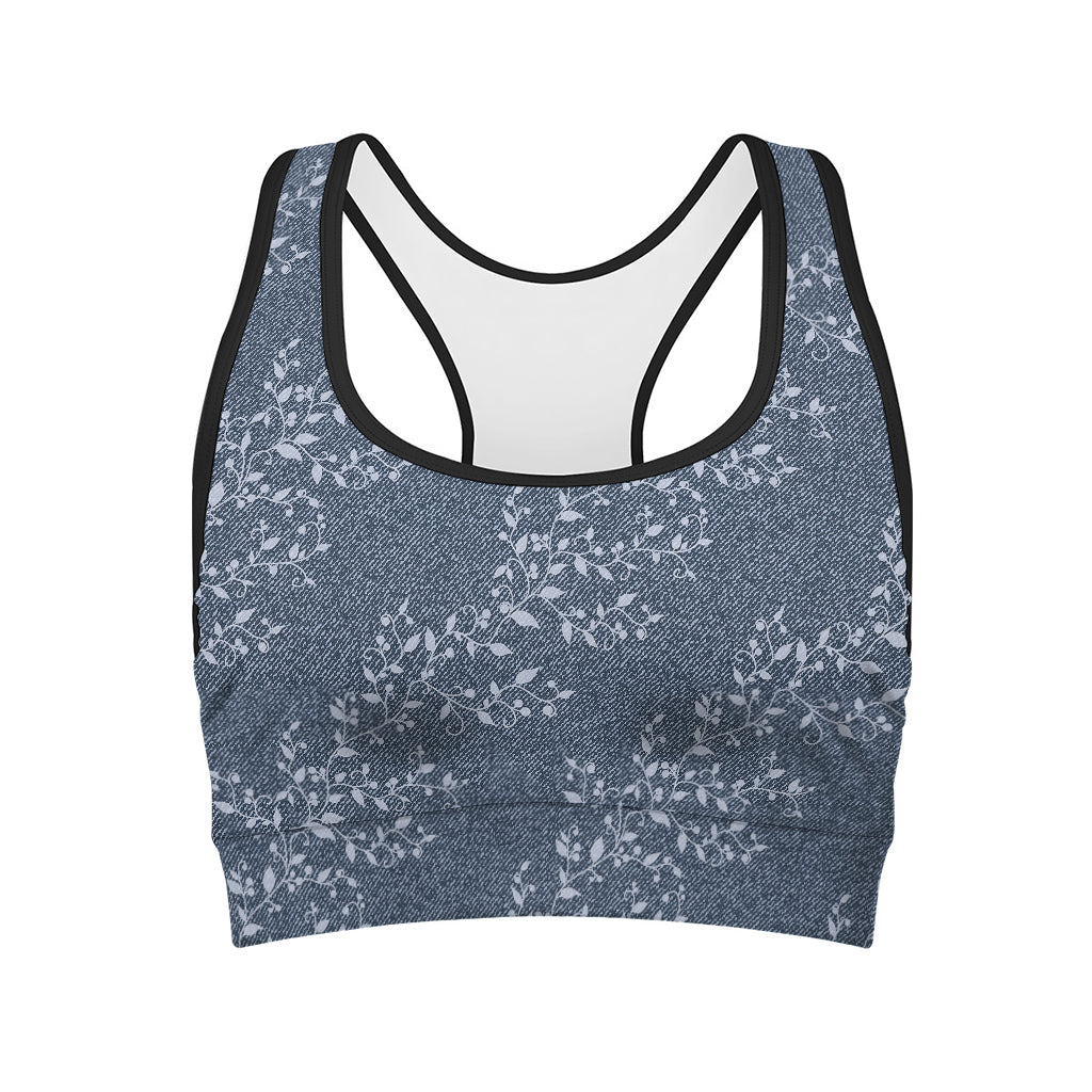Ivy Flower Denim Jeans Pattern Print Women's Sports Bra