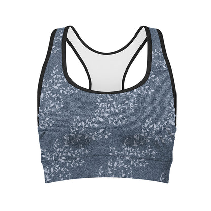 Ivy Flower Denim Jeans Pattern Print Women's Sports Bra