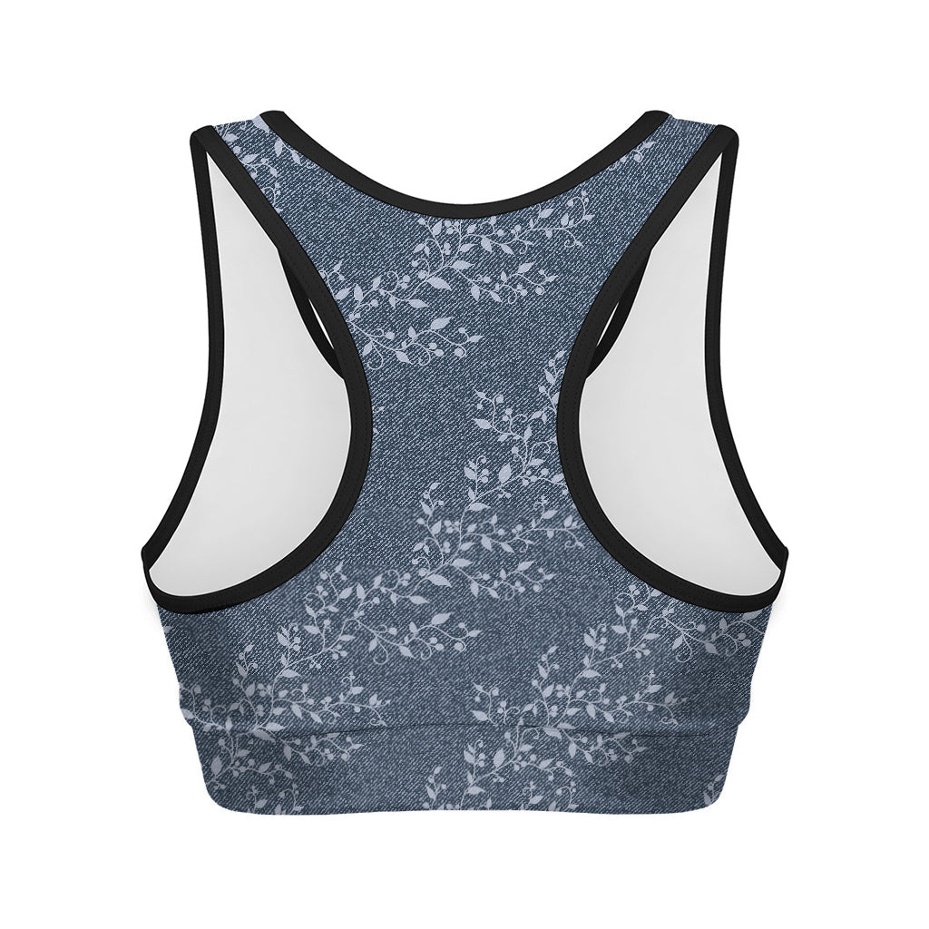 Ivy Flower Denim Jeans Pattern Print Women's Sports Bra