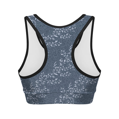 Ivy Flower Denim Jeans Pattern Print Women's Sports Bra