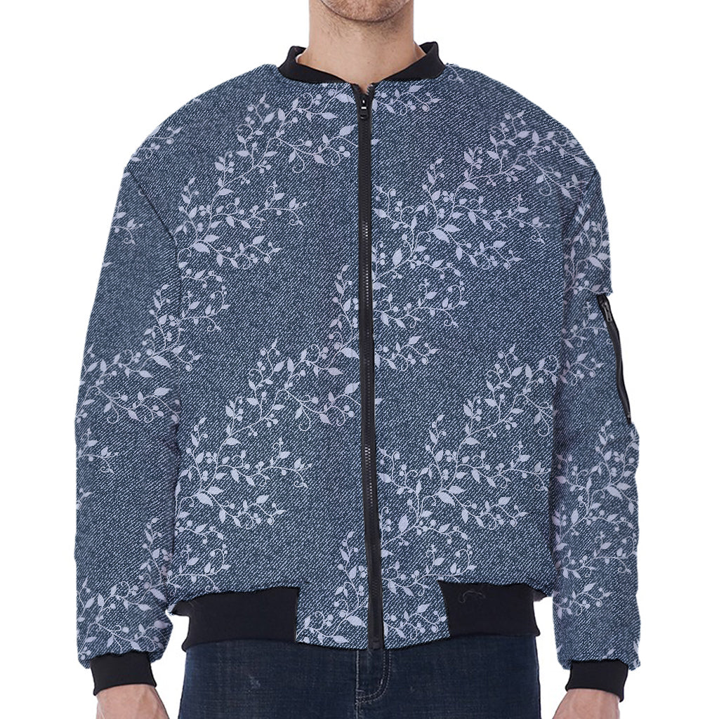 Ivy Flower Denim Jeans Pattern Print Zip Sleeve Bomber Jacket