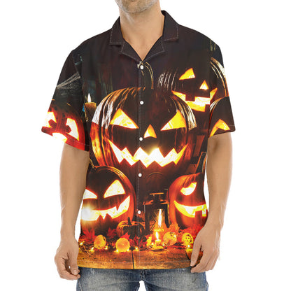 Jack-O'-Lantern Halloween Pumpkin Print Aloha Shirt