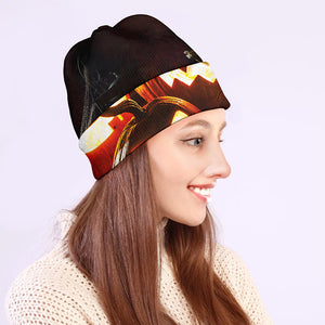 Jack-O'-Lantern Halloween Pumpkin Print Beanie