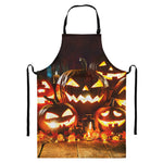 Jack-O'-Lantern Halloween Pumpkin Print Bib Apron With Pocket