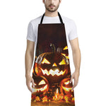 Jack-O'-Lantern Halloween Pumpkin Print Bib Apron With Pocket