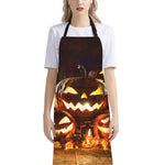 Jack-O'-Lantern Halloween Pumpkin Print Bib Apron With Pocket