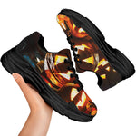 Jack-O'-Lantern Halloween Pumpkin Print Black Chunky Shoes
