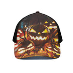 Jack-O'-Lantern Halloween Pumpkin Print Black Mesh Trucker Cap