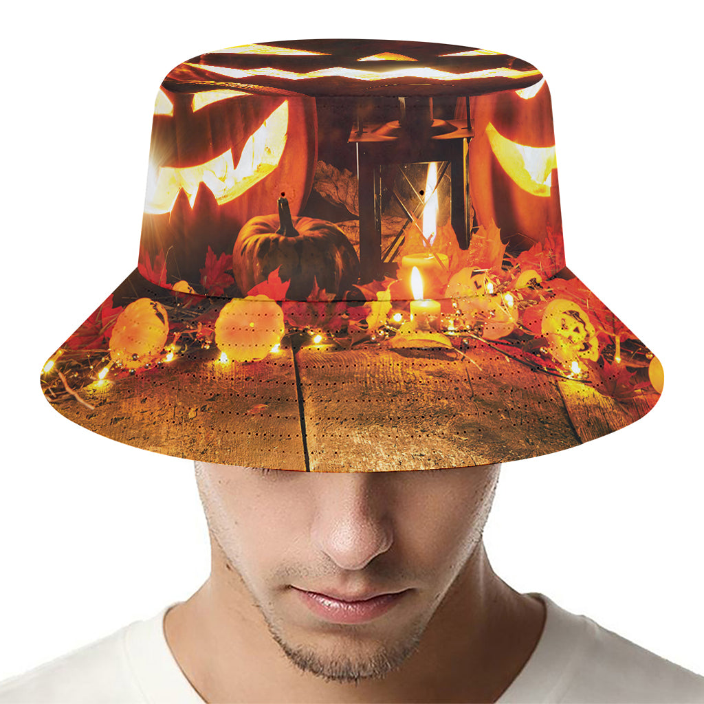 Jack-O'-Lantern Halloween Pumpkin Print Bucket Hat