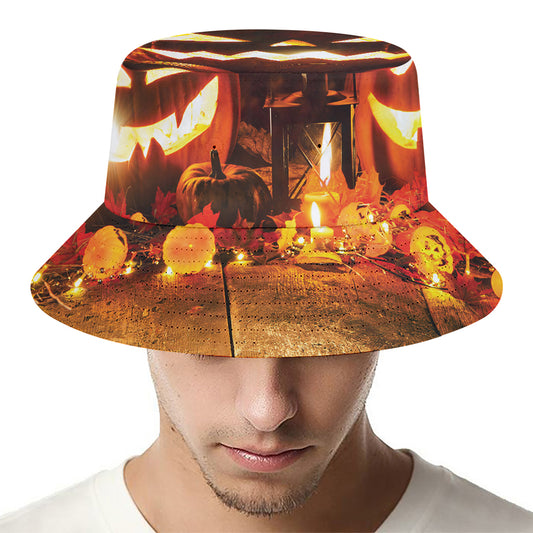 Jack-O'-Lantern Halloween Pumpkin Print Bucket Hat