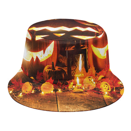 Jack-O'-Lantern Halloween Pumpkin Print Bucket Hat