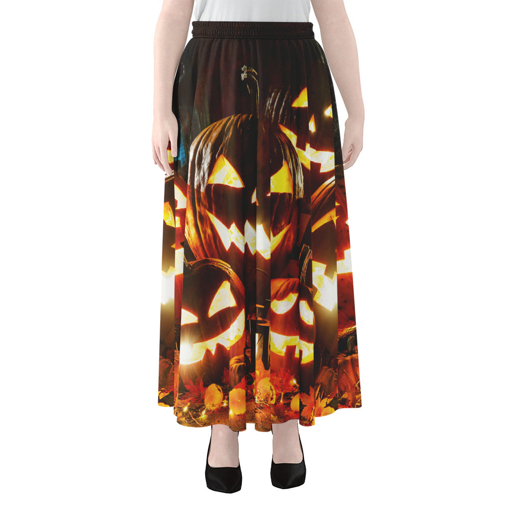 Jack-O'-Lantern Halloween Pumpkin Print Chiffon Maxi Skirt