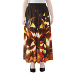 Jack-O'-Lantern Halloween Pumpkin Print Chiffon Maxi Skirt