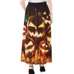 Jack-O'-Lantern Halloween Pumpkin Print Chiffon Maxi Skirt