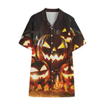 Jack-O'-Lantern Halloween Pumpkin Print Cotton Hawaiian Shirt