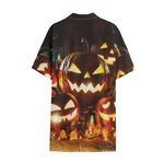 Jack-O'-Lantern Halloween Pumpkin Print Cotton Hawaiian Shirt