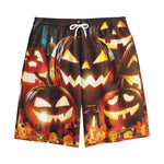 Jack-O'-Lantern Halloween Pumpkin Print Cotton Shorts