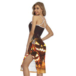Jack-O'-Lantern Halloween Pumpkin Print Cross Back Cami Dress