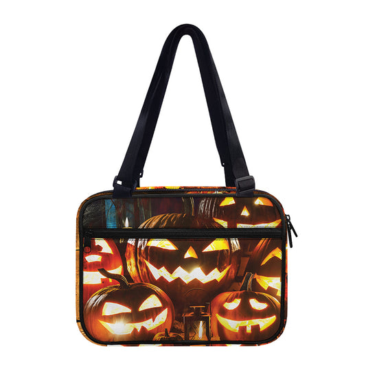Jack-O'-Lantern Halloween Pumpkin Print Double Strap Bible Bag