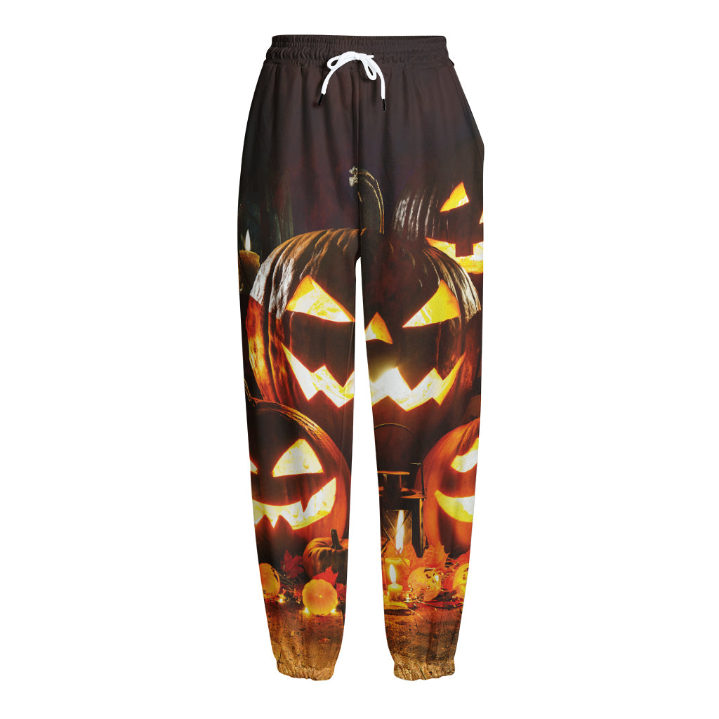 Jack-O'-Lantern Halloween Pumpkin Print Fleece Lined Knit Pants