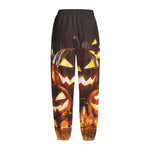 Jack-O'-Lantern Halloween Pumpkin Print Fleece Lined Knit Pants