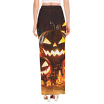 Jack-O'-Lantern Halloween Pumpkin Print High Slit Maxi Skirt