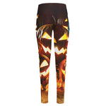 Jack-O'-Lantern Halloween Pumpkin Print High-Waisted Pocket Leggings