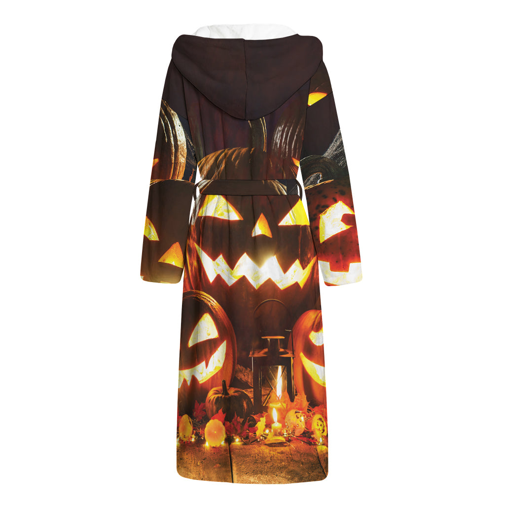 Jack-O'-Lantern Halloween Pumpkin Print Hooded Bathrobe