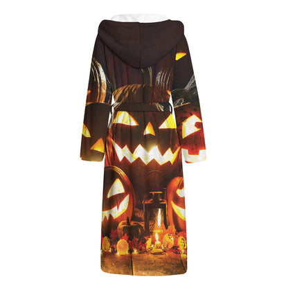 Jack-O'-Lantern Halloween Pumpkin Print Hooded Bathrobe