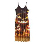 Jack-O'-Lantern Halloween Pumpkin Print Jersey Midi Cami Dress