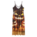 Jack-O'-Lantern Halloween Pumpkin Print Jersey Midi Cami Dress