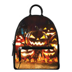 Jack-O'-Lantern Halloween Pumpkin Print Leather Backpack