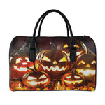 Jack-O'-Lantern Halloween Pumpkin Print Leather Duffle Bag