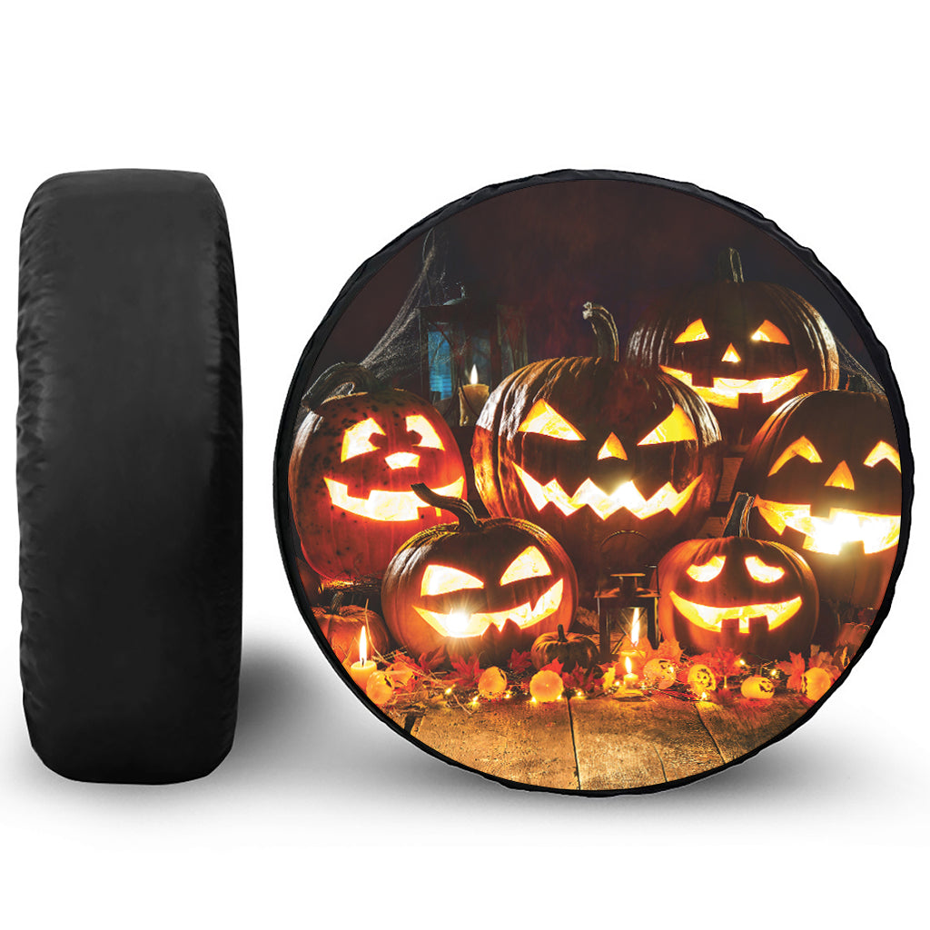 Jack-O'-Lantern Halloween Pumpkin Print Leather Spare Tire Cover