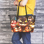 Jack-O'-Lantern Halloween Pumpkin Print Leather Tote Bag