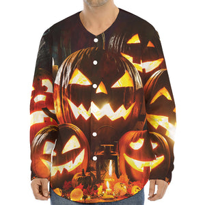 Jack-O'-Lantern Halloween Pumpkin Print Long Sleeve Baseball Jersey