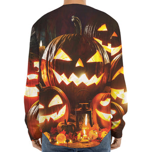 Jack-O'-Lantern Halloween Pumpkin Print Long Sleeve Baseball Jersey