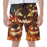 Jack-O'-Lantern Halloween Pumpkin Print Men's Beach Shorts