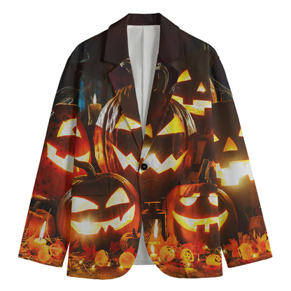 Jack-O'-Lantern Halloween Pumpkin Print Men's Cotton Blazer