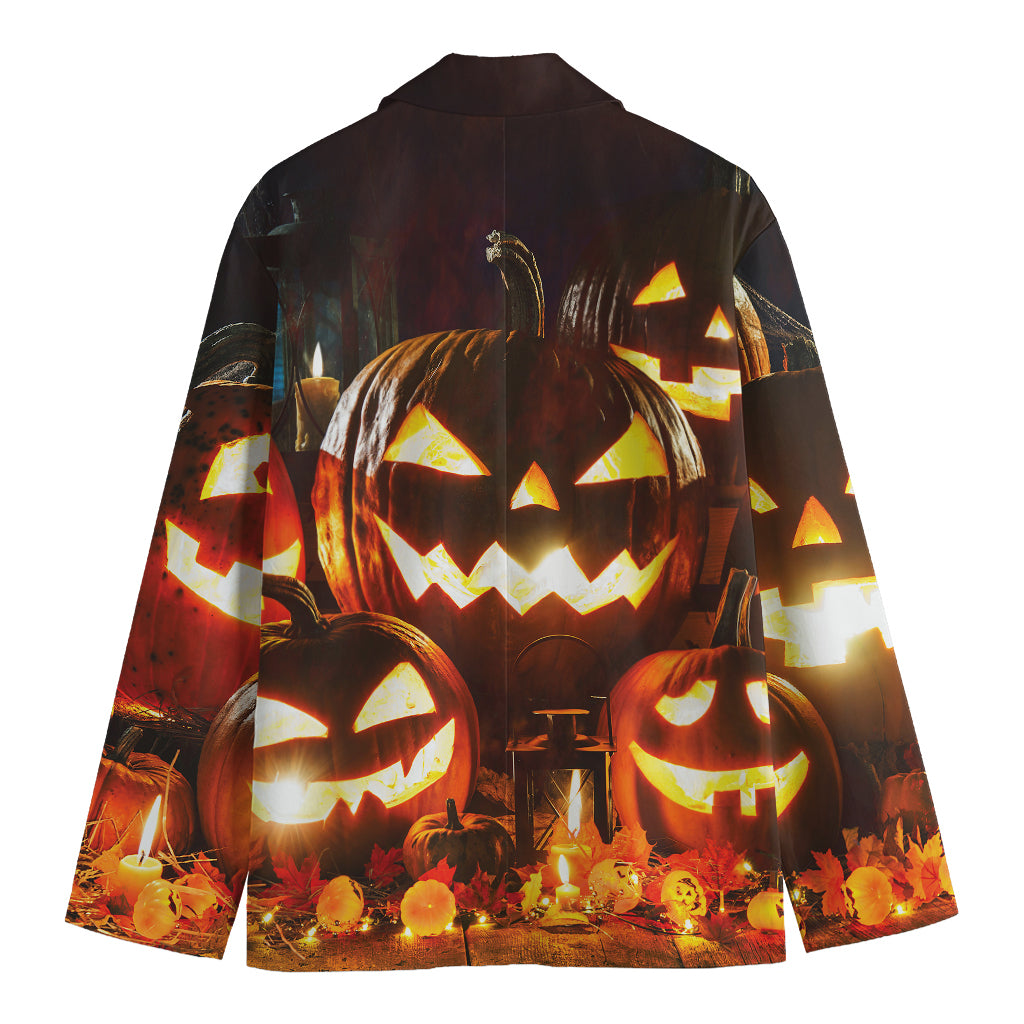 Jack-O'-Lantern Halloween Pumpkin Print Men's Cotton Blazer