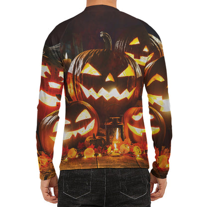Jack-O'-Lantern Halloween Pumpkin Print Men's Long Sleeve Rash Guard