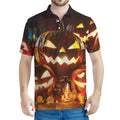 Jack-O'-Lantern Halloween Pumpkin Print Men's Polo Shirt