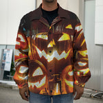 Jack-O'-Lantern Halloween Pumpkin Print Men's Shirt Jacket
