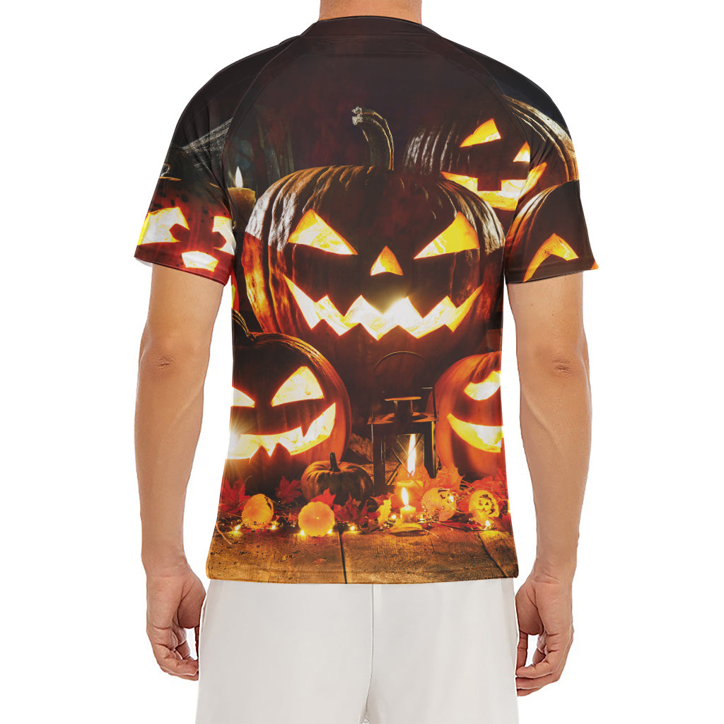 Jack-O'-Lantern Halloween Pumpkin Print Men's Short Sleeve Rash Guard