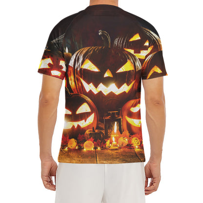 Jack-O'-Lantern Halloween Pumpkin Print Men's Short Sleeve Rash Guard