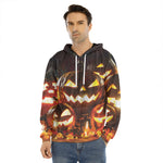 Jack-O'-Lantern Halloween Pumpkin Print Men's Velvet Pullover Hoodie