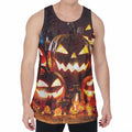 Jack-O'-Lantern Halloween Pumpkin Print Men's Velvet Tank Top